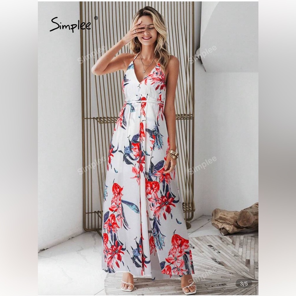 Printed flower long dress small